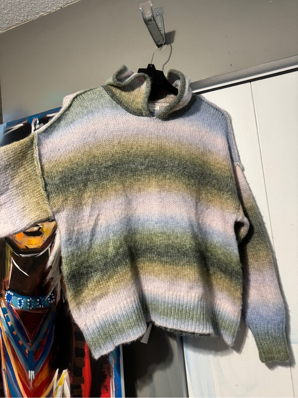 Ultra Flirt Pastel Ombre Striped Knit Hooded Sweater Drop Shoulder NWOT 1X
